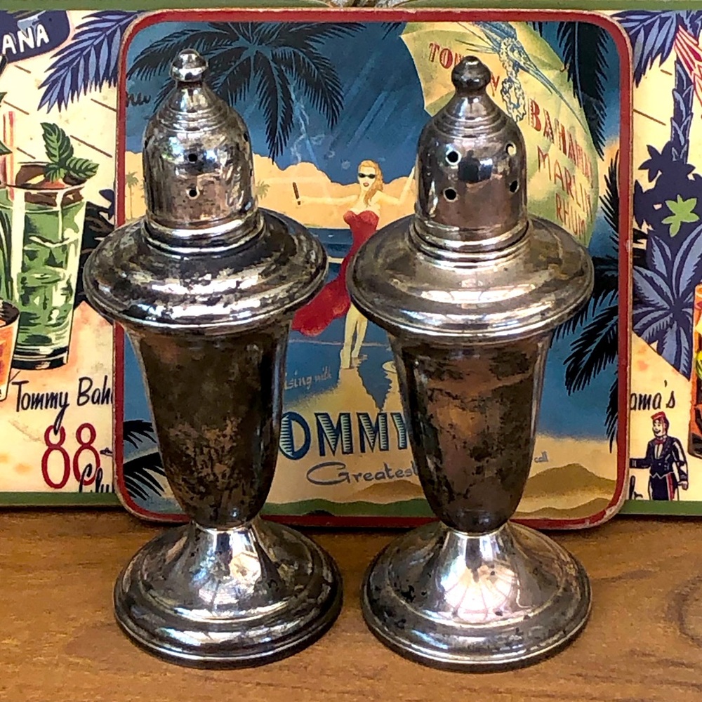 Sterling Silver Vintage Empire Weighted Glass Lined Salt Pepper Shakers